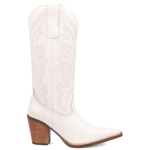 Hensley Leather White-on-White Embroidered Wooden Block Heel Snip Toe Women Boot | Dingo Western Cowgirl Boots