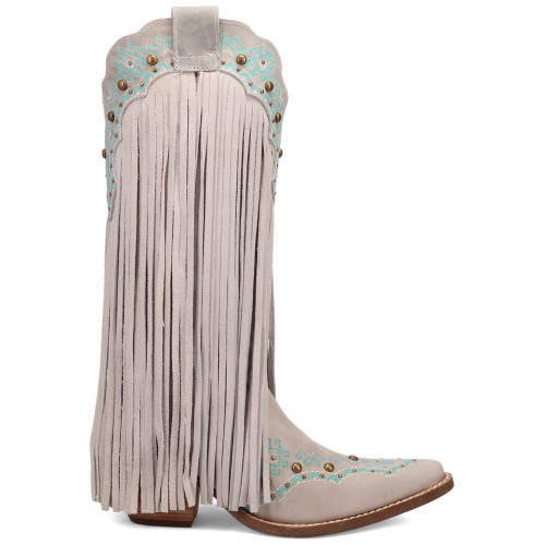 Tequila Sunrise Suede Off-White with Turquoise Embroidered Fringe Snip Toe Women Boot | Dingo Western Cowgirl Boots