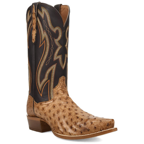 Dan Post Grit Tan Full Quill Ostrich Snip Toe Western Cowboy Boots
