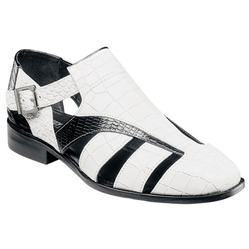 Stacy Adams Calandro Croco & Lizard Print Black w/White City Sandal for Men