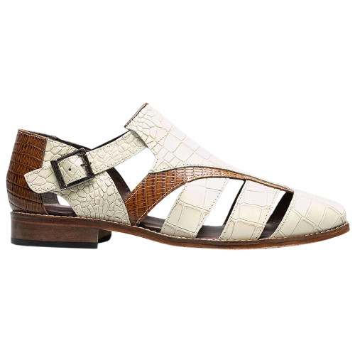Stacy Adams Calandro Croco & Lizard Print Ivory Multi City Sandal for Men