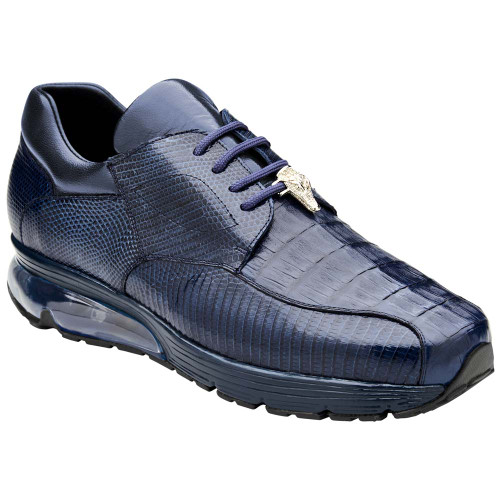 Belvedere Men’s Lazaro Genuine Caiman & Lizard Skin Exotic Navy Sport Sneaker