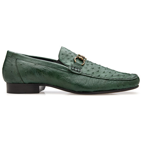 Belvedere Men’s Bartolo Full Quill Ostrich Forest Green Moc Toe Slip-On Dress Loafer