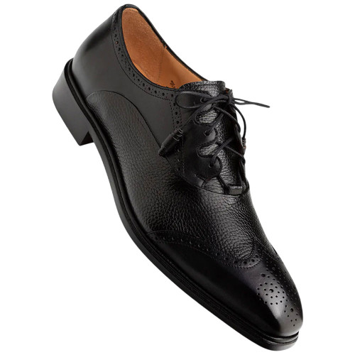 Mezlan Nord Burnished Calfskin Black Wing Tip Oxford Brogue Dress Shoe