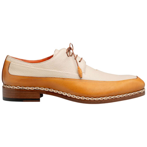 Mezlan Muro Camel & Bone Calfskin Two-Tone Moc Toe Derby Dress Shoes