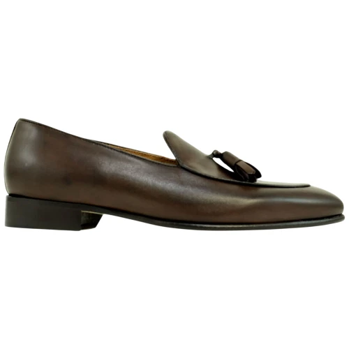 Alan Payne Porto brown Italian calfskin tassel loafer, side profile view