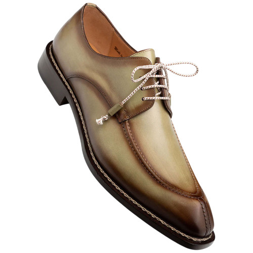 Mezlan Belmonte Men’s Hand-Burnished Patina Olive Calfskin Dress Derby Shoes