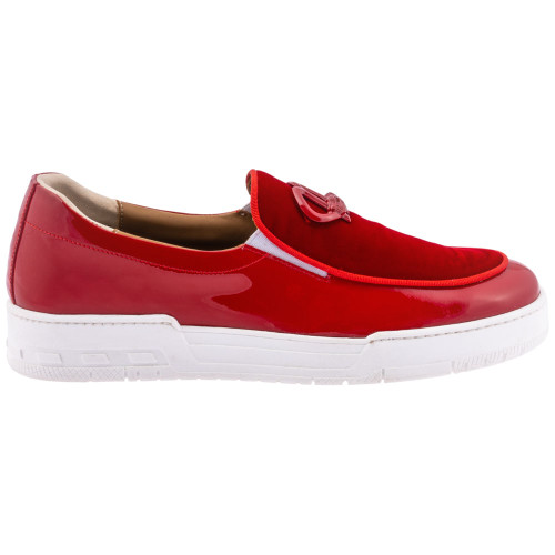 Mauri Men’s Leisure Moc Toe Red Patent Leather & Velvet Loafers