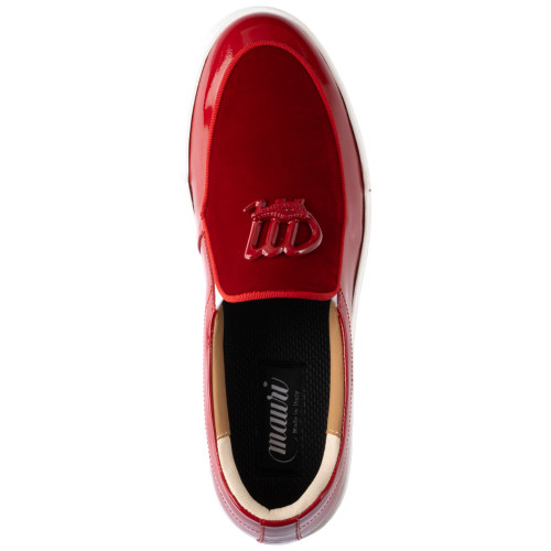 Mauri Men’s Leisure Moc Toe Red Patent Leather & Velvet Loafers