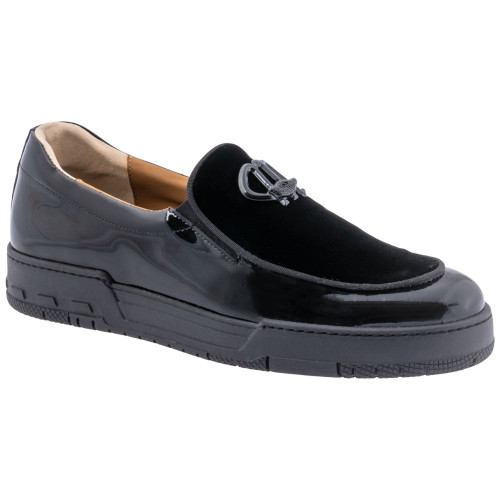 Mauri Men’s Leisure Moc Toe Black Patent Leather & Velvet Loafer