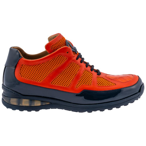 MAURI Men’s Grid Blue/Orange Baby Crocodile & Mesh Sneakers