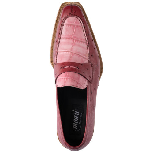 MAURI Men’s Moc Toe Pink Ostrich Quill & Red Alligator Loafers