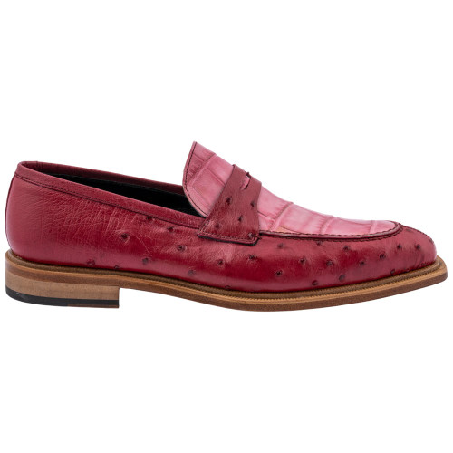 MAURI Men’s Moc Toe Pink Ostrich Quill & Red Alligator Loafers