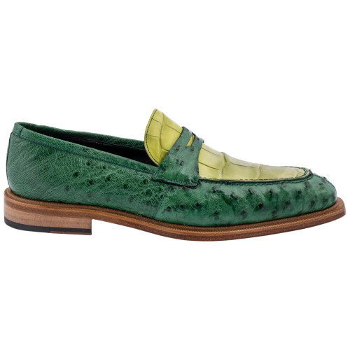 MAURI Men’s Cyprus Alligator & Crispy Green Ostrich Quill Loafer