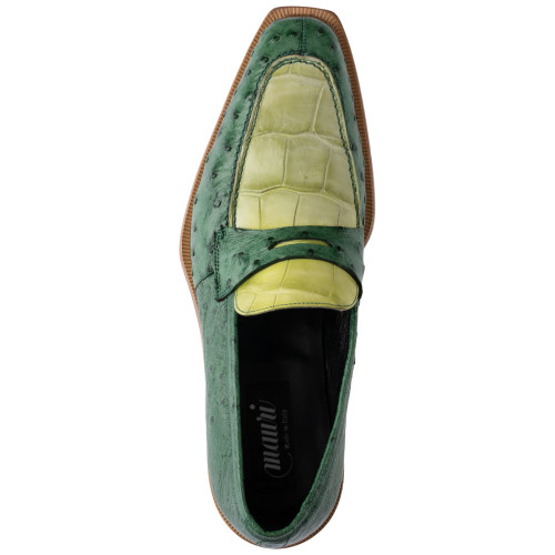 MAURI Men’s Cyprus Alligator & Crispy Green Ostrich Quill Loafer