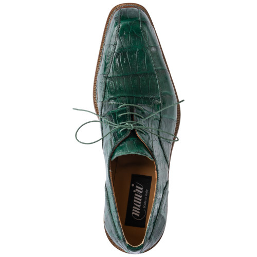 MAURI Dome Men’s Baby Crocodile Leather Green Derby Shoes
