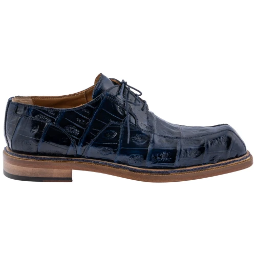 MAURI Men’s Dome Derby Blue Baby Crocodile Leather Shoes