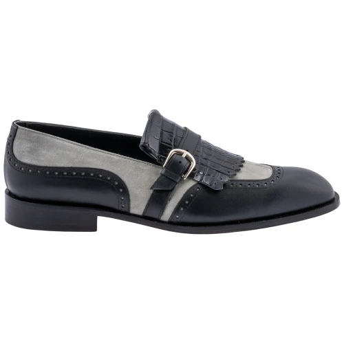 MAURI Men’s Kiltie Black Grey Alligator, Calf & Suede Loafers