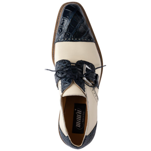 MAURI Men’s Blue Alligator Flawless Cap Toe Monk Strap Shoes