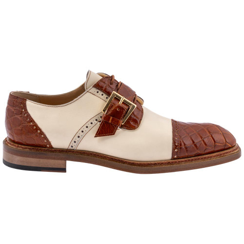 MAURI Men’s Flawless Cognac Alligator Monk Strap Dress Shoe