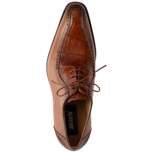 MAURI Men’s Alessi Cognac Baby Croco Leather Derby Shoes