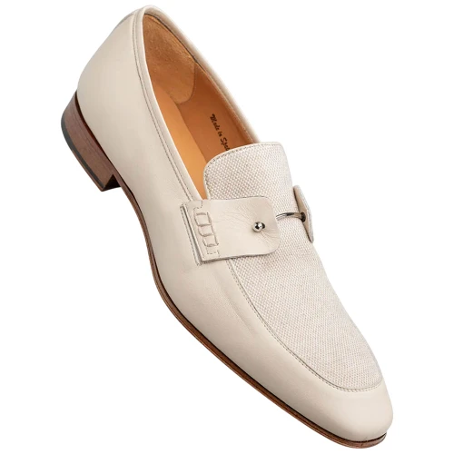 Mezlan Men's Saona Bone Calf/Linen Moc Toe Slip-On Loafer