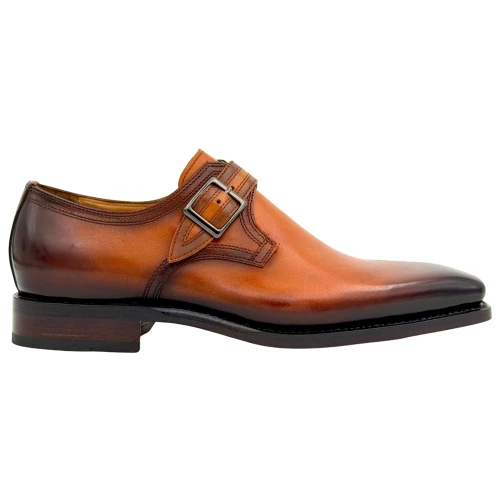 UGo Vasare Men’s Elden Camel Plain Toe Genuine Leather Monk Strap Dress Shoes