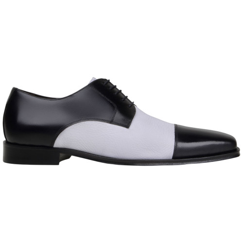 Belvedere Shoes Men's Alexander Black/White Italian Deerskin & Nappa Leather Luxury Cap Toe Dress Shoes