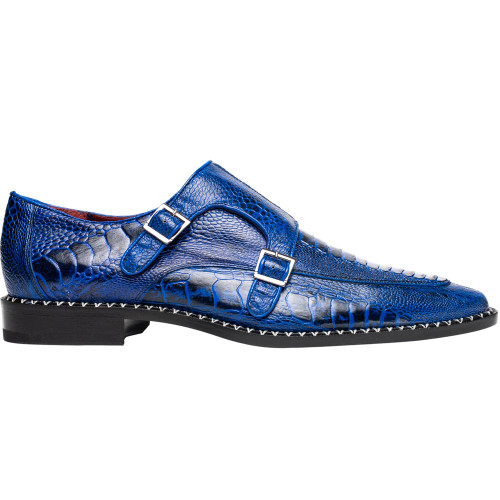 Marco Di Milano Men’s Electric Blue Ostrich Leg Double Monk Strap Shoe NAPOLI