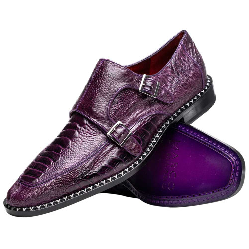 Marco Di Milano Men’s Purple Ostrich Leg Double Monk Strap Shoe NAPOLI