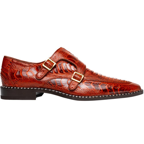 Marco Di Milano Men’s Rustic Cognac Ostrich Leg Double Monk Strap Shoe NAPOLI