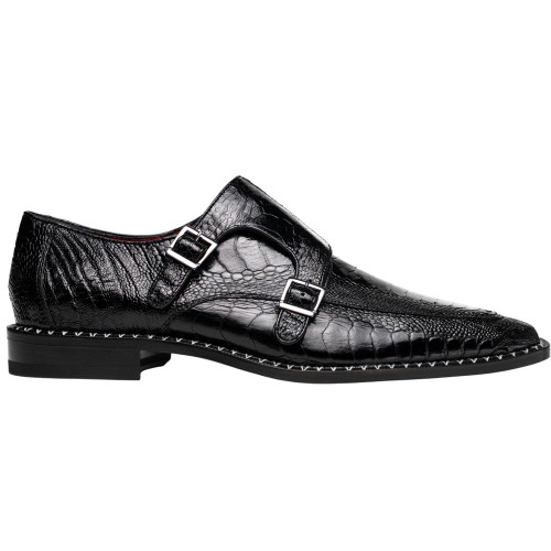 Marco Di Milano Men’s Black Ostrich Leg Double Monk Strap Shoe NAPOLI