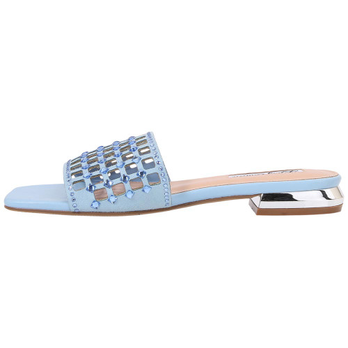 Lady Couture Women's Garden Blue Geometric Crystal Flat Slide Sandals