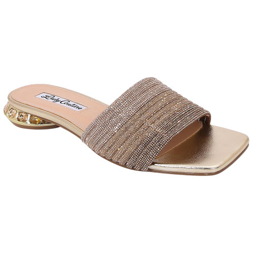 Lady Couture Amazing Women's Gold Multi Rhinestone Strap Slide Sandals