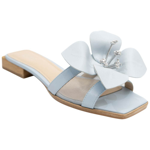 Lady Couture Women's Blossom Blue Leather Slide Sandals