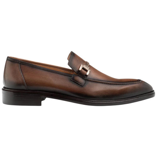 MEZLAN Men's Hand Burnished Patina Calfskin Chocolate Loafer Barsotti