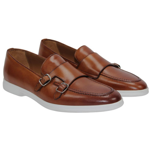 DUCA Men's Rimini Cognac Round Toe Calf Leather Loafers