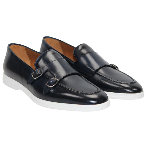 DUCA Men's Navy Round Toe Calf Leather Loafers Rimini