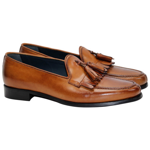DUCA Adam men's cognac dress shoes handcrafted in Italy with a leather and rubber combination sole.