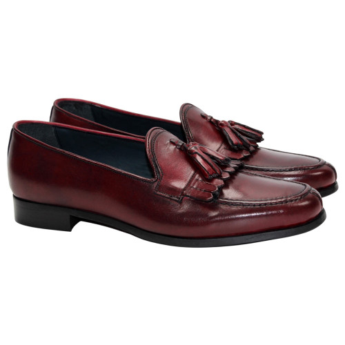 DUCA Adam wine leather dress shoes handcrafted in Italy with a refined design and leather rubber combination sole.