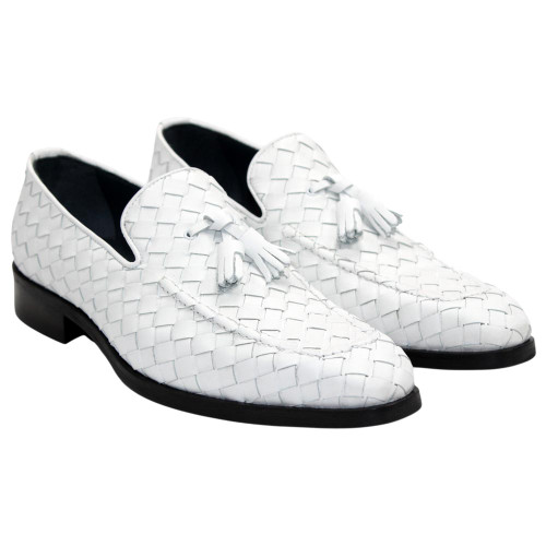 Men's white Italian tassel loafers by DUCA