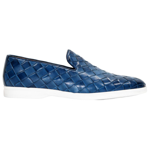 Duca Men's Rivoli Ocean Blue Round Toe Calf Weave Leather Loafers