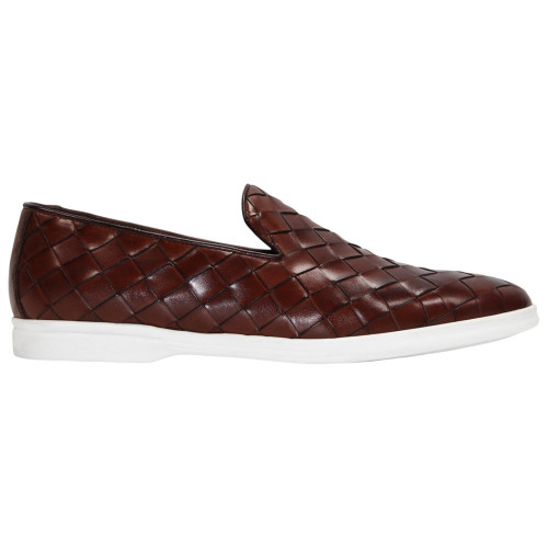 Duca Men's Rivoli Marrone Round Toe Calf Weave Leather Loafers