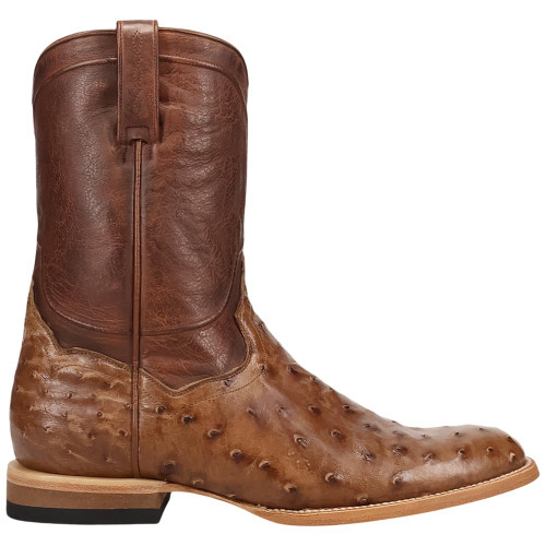Dan Post Ardor tobacco ostrich boot, side angle showing roper silhouette