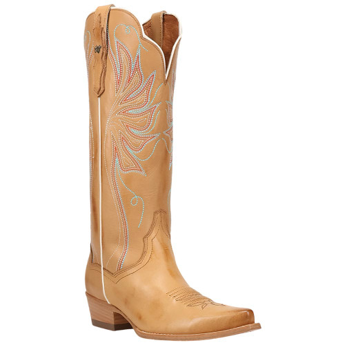Dan Post Grace women's tall tan leather western boot, 45 degree angle view