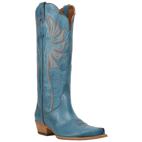 Dan Post Grace women's tall blue leather western boot, 45 degree angle view