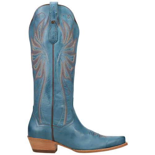 Dan Post Grace women's blue leather boot side view showing 15 inch shaft and western heel