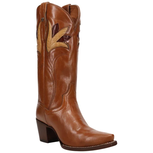 Dan Post Marsala women's whiskey leather western boot, 45-degree angle view