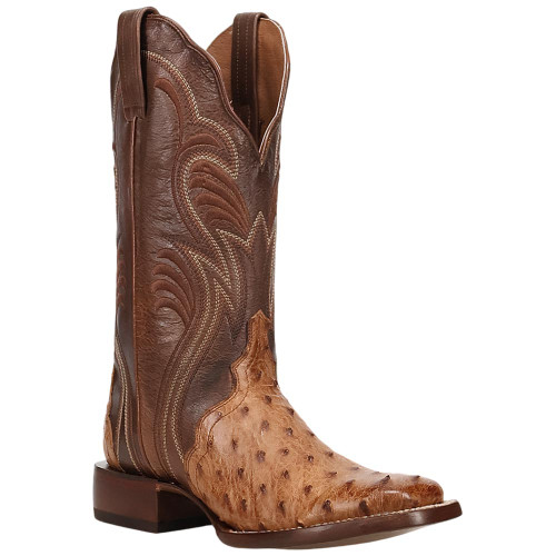 Dan Post Reese women's brandy full quill ostrich western boot, 45-degree angle view