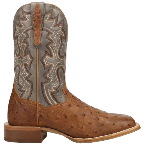 Dan Post Drayden men's tan full quill ostrich boot, 45-degree angle view